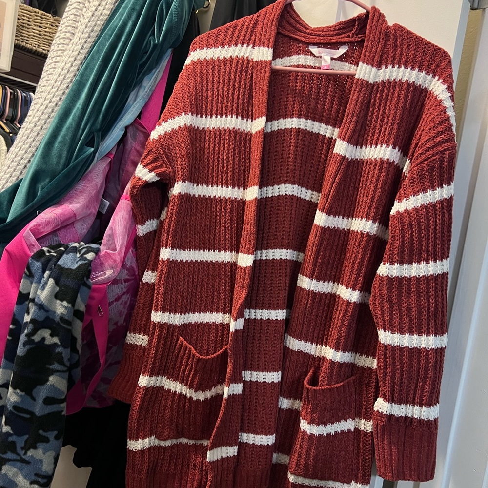 Orange striped long cardigan